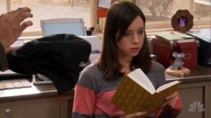 Parks and Recreation April Ludgate reading a book